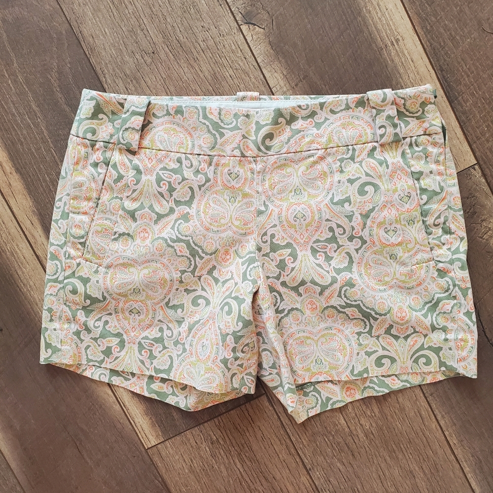 J Crew Green Multicolor Damask Twill Stretch Pocket Shorts